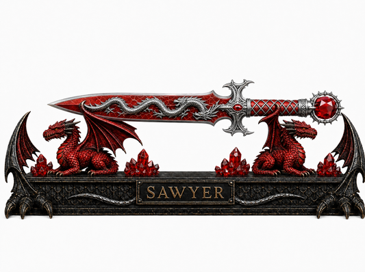 Sawyer & Sliseag — Fourth Wing Collector Dagger with Dragon Stand